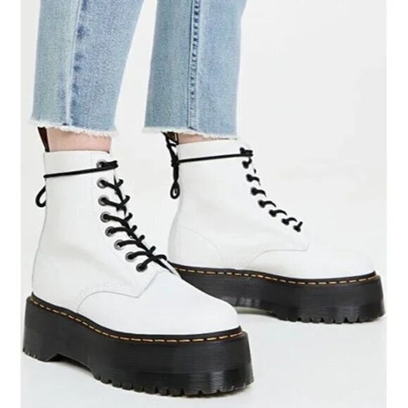 Dr. Martens Shoes - NEW Dr. Martens 1460 Pascal Max White Leather Platform Combat Boots Size 41 US 9